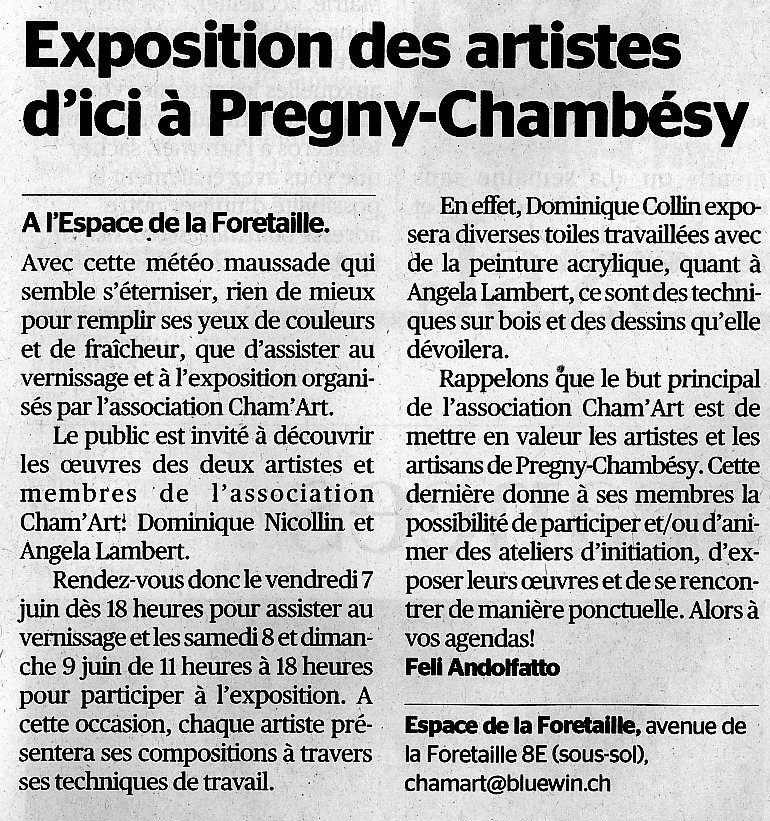 Article dans la Tribune Rives-Lac